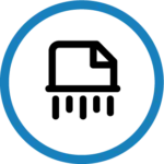 paper shredding in a blue circle
