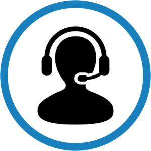 Shadow of a person wearing a headset in a blue circle