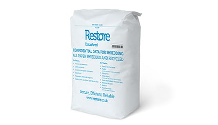 Large white and blue bag for domestic shredding