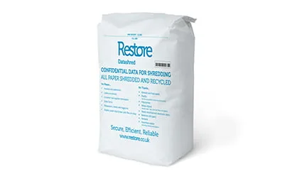 Large white and blue bag for domestic shredding