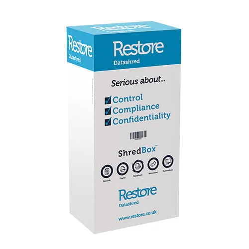 Large white and blue box for domestic shredding 
