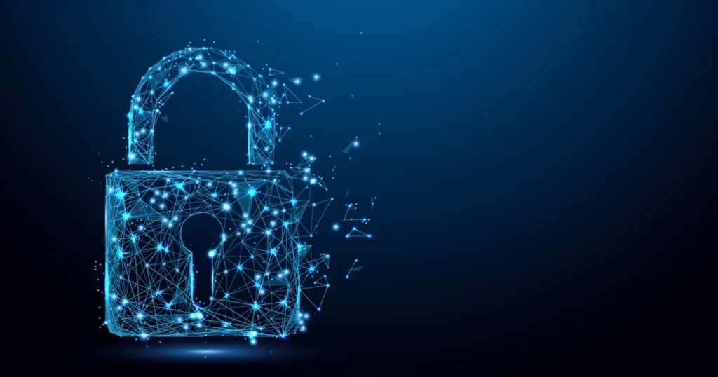 network security lock on black background