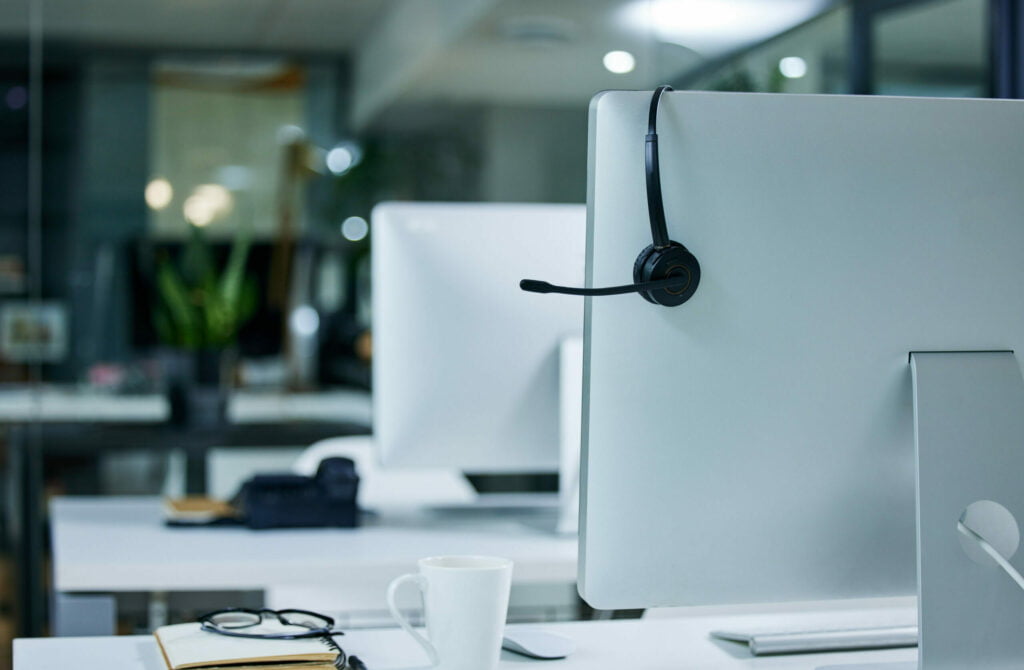 desk with headset