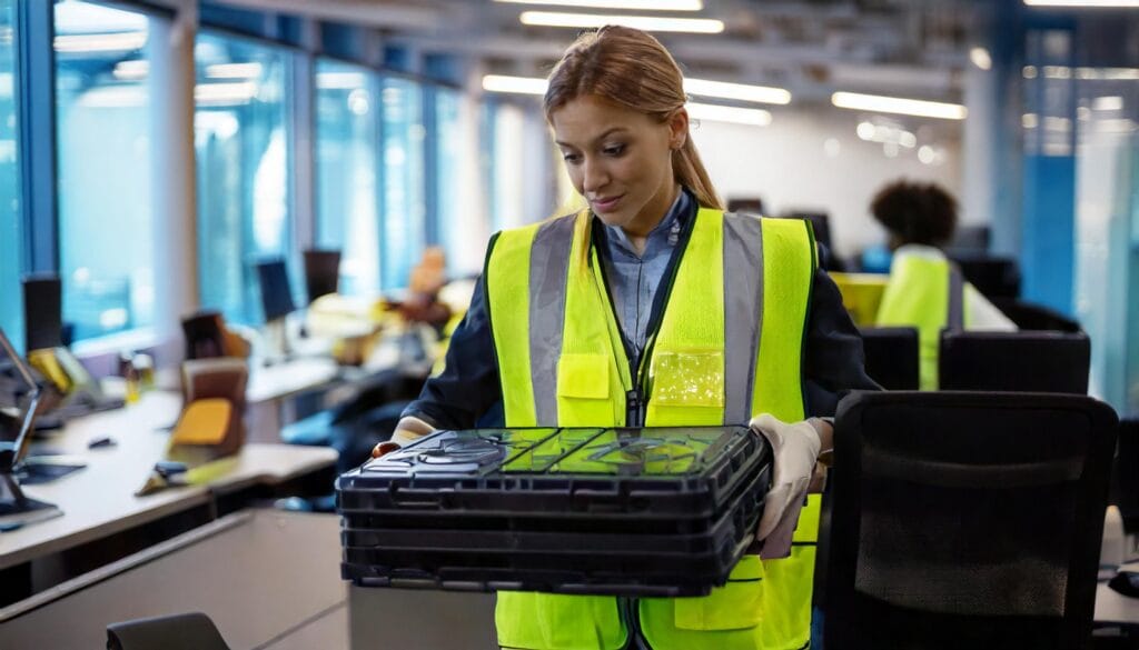 Office worker carrying a secure case of hard drives